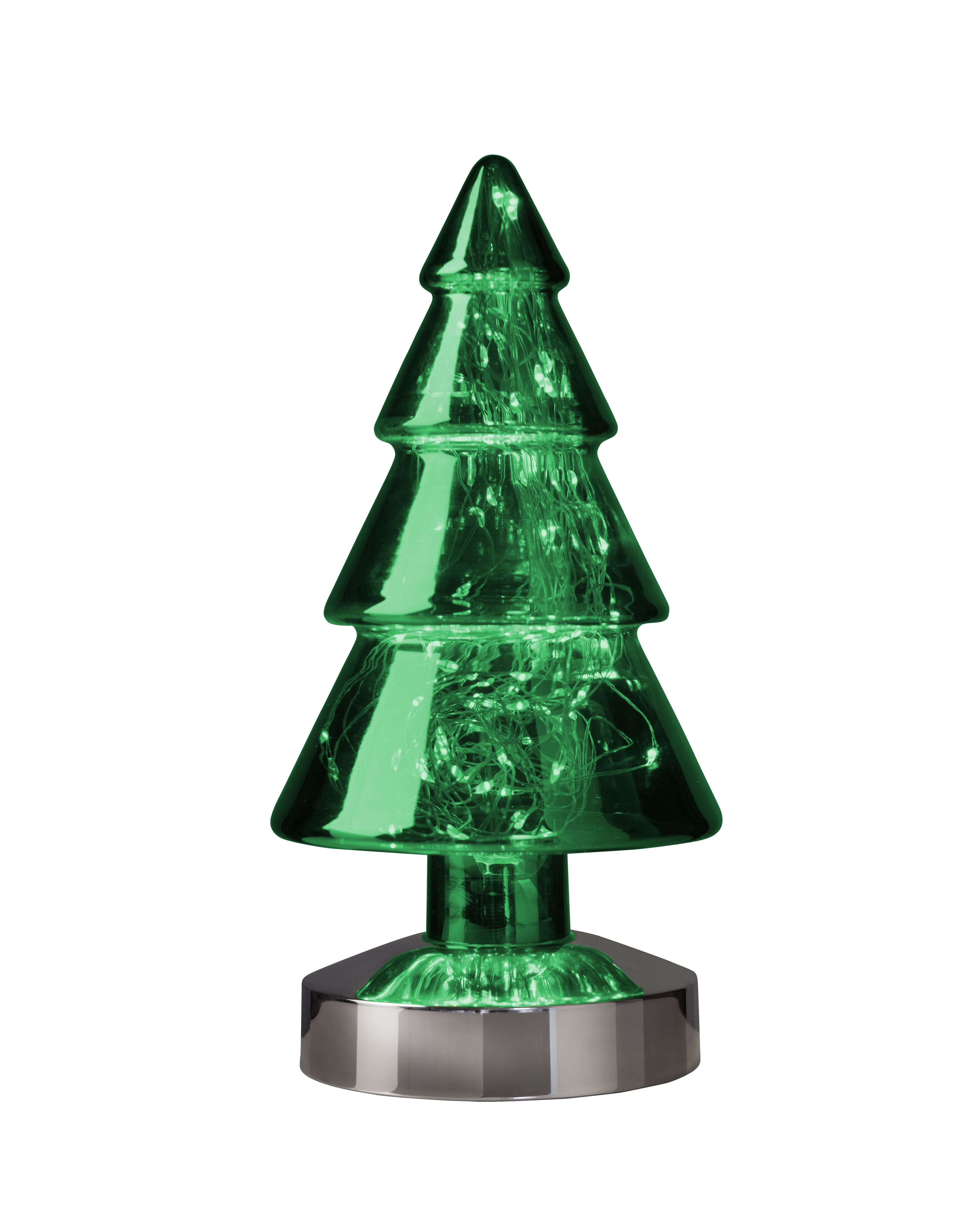 Sompex glazen groene kerstboom H 26 cm met LED lampjes