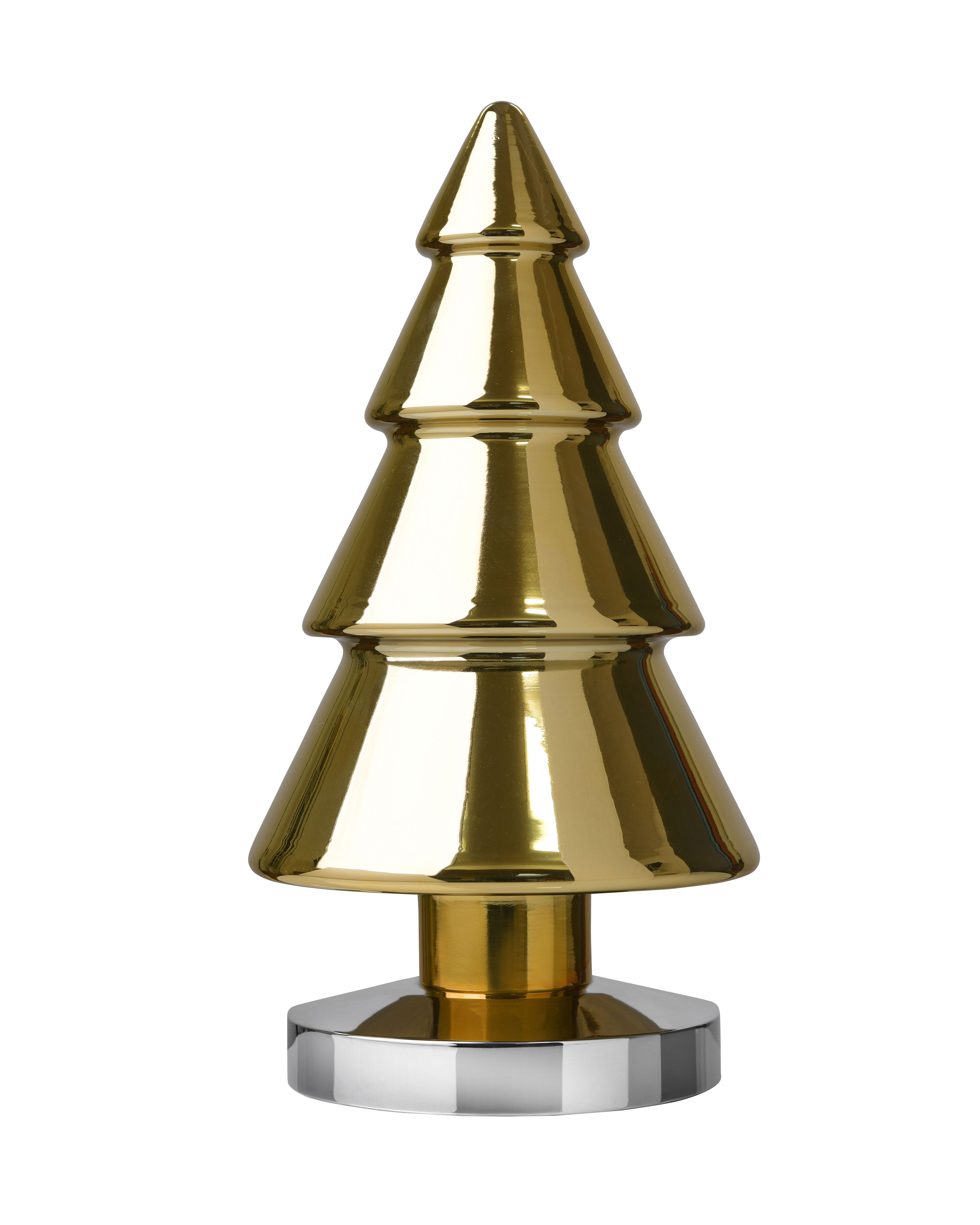 Sompex glazen gouden kerstboom H 34 cm met LED lampjes