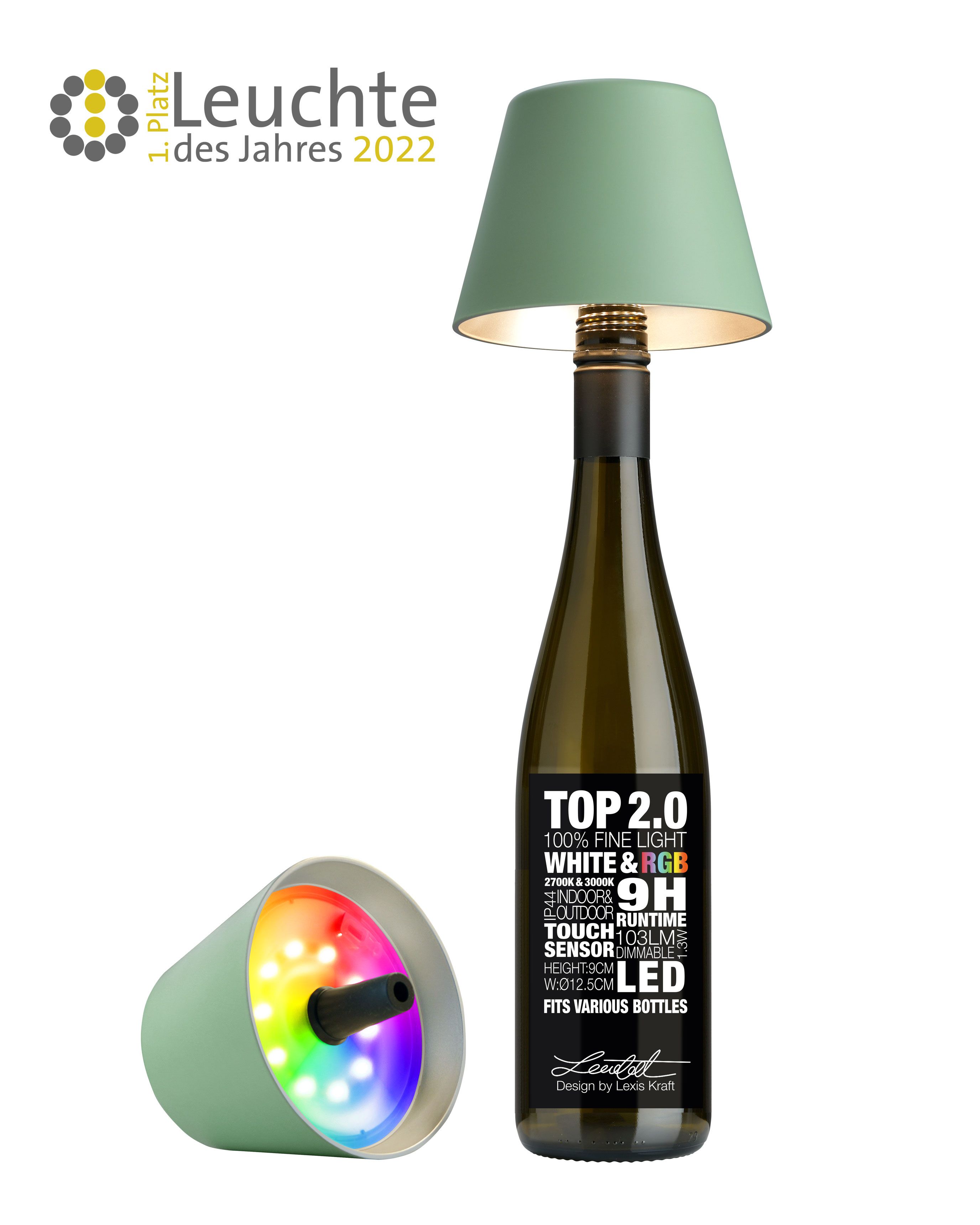 Sompex TOP LED buiten tafellamp |RBG multicolor  |oplaadbaar (accu) | Kunststof | Dimbaar | olive green | waterdicht IP44