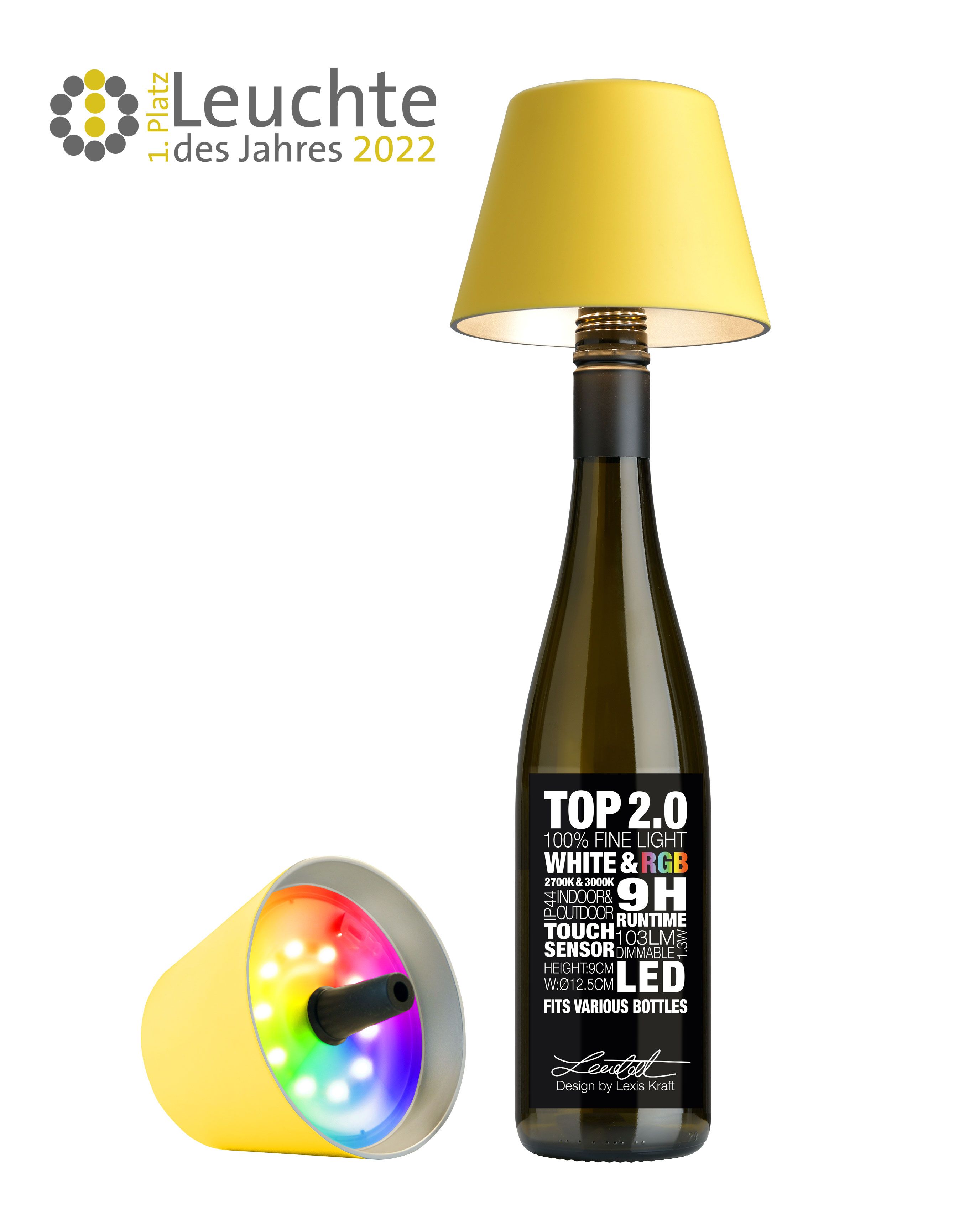 Sompex TOP LED buiten tafellamp |RBG multicolor  |oplaadbaar (accu) | Kunststof | Dimbaar | geel | waterdicht IP44