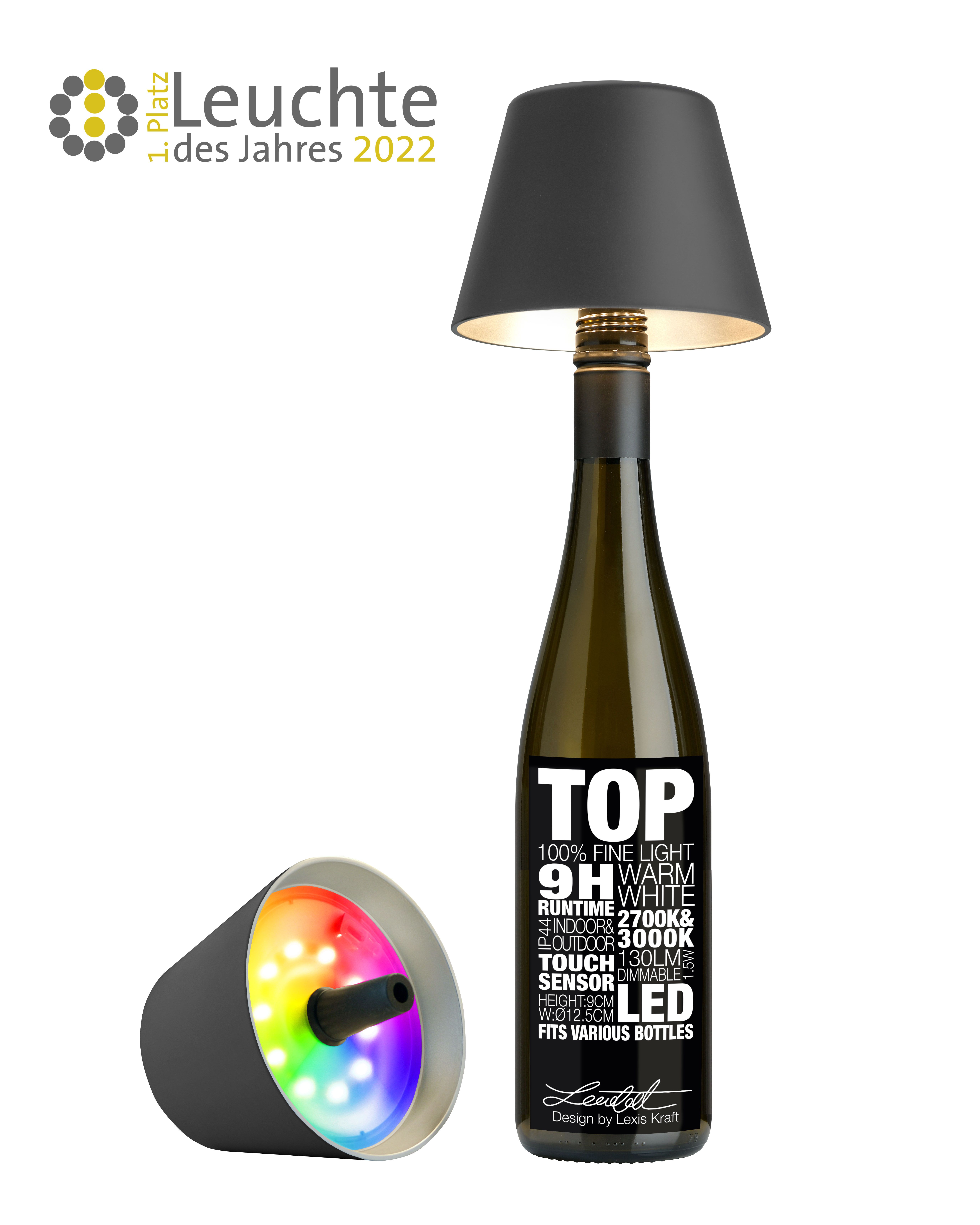 Sompex TOP LED buiten tafellamp |RBG multicolor  |oplaadbaar (accu) | Kunststof | Dimbaar | zwart | waterdicht IP44