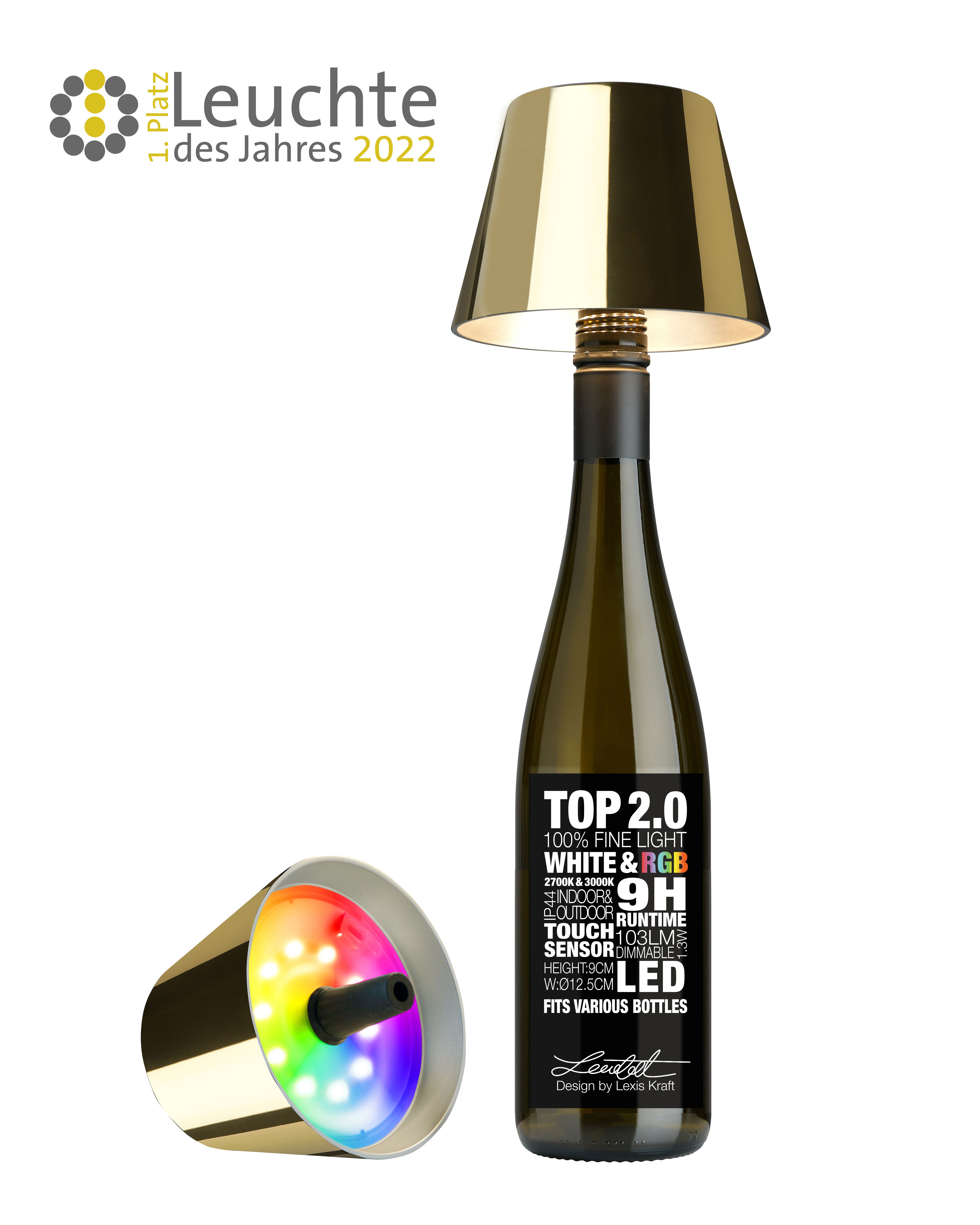 Sompex TOP LED buiten tafellamp |RBG multicolor  |oplaadbaar (accu) | Kunststof | Dimbaar | goud | waterdicht IP44