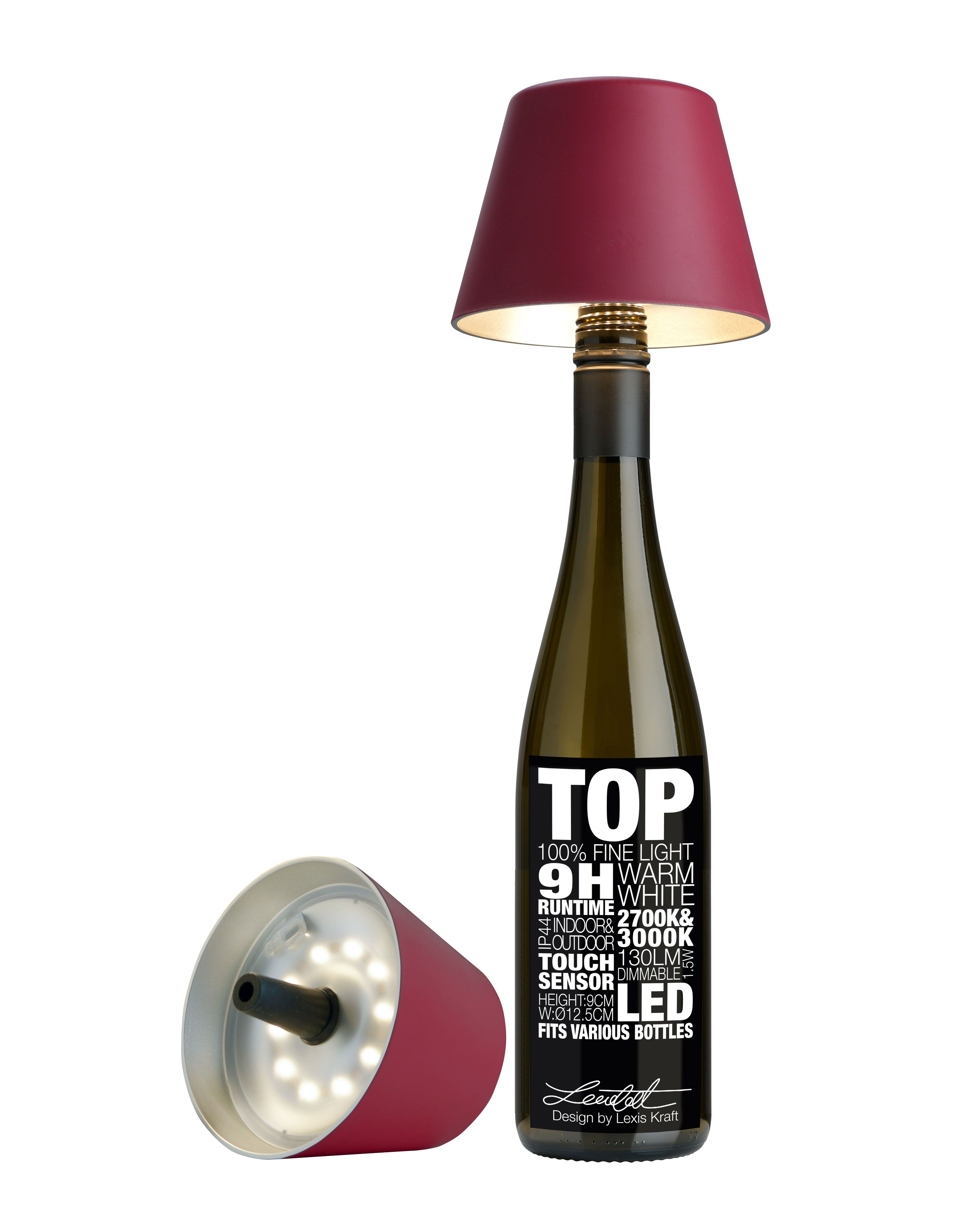 Sompex TOP LED buiten tafellamp | oplaadbaar (accu) | Kunststof | Dimbaar | bordeaux rood | waterdicht IP44