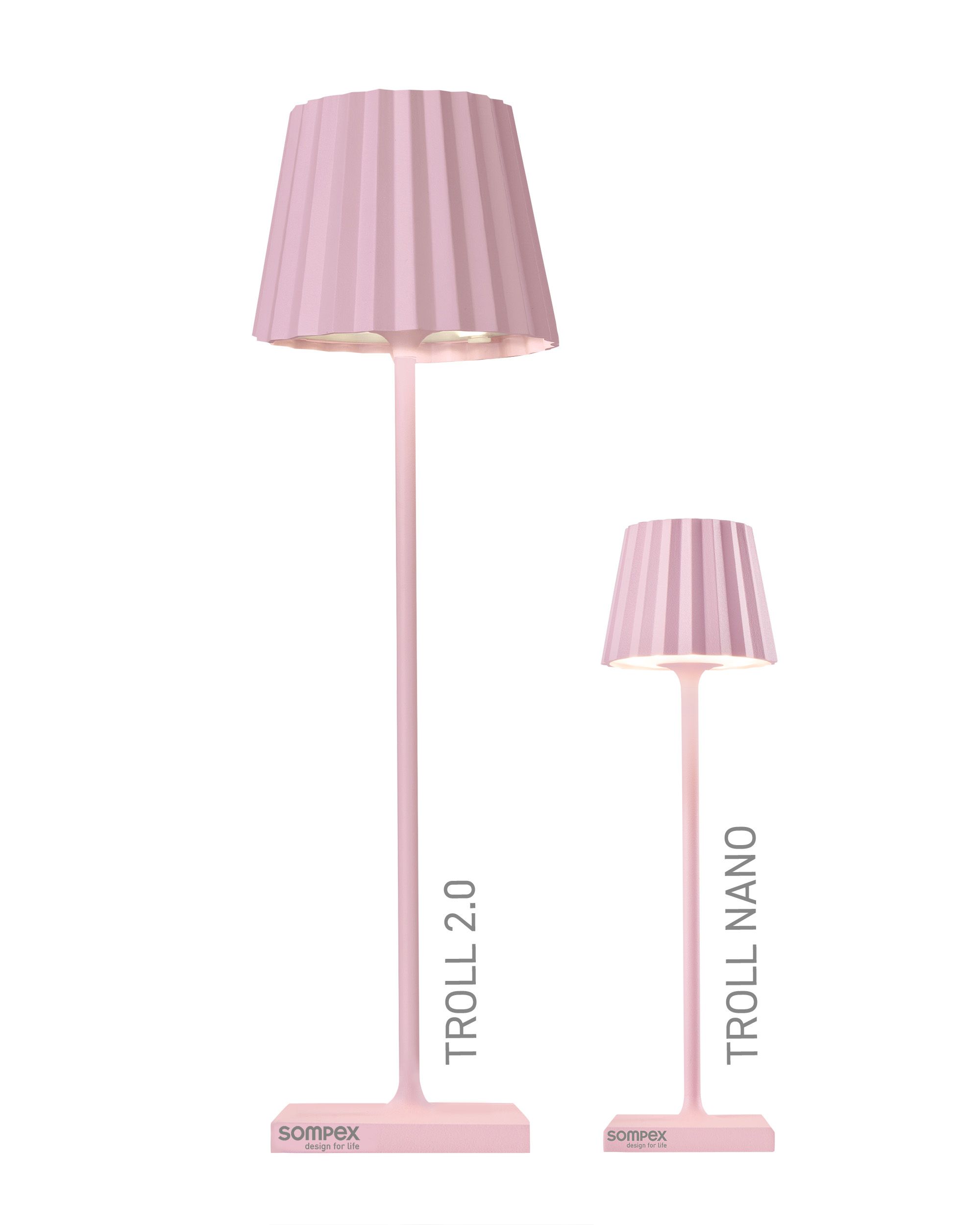 Sompex Troll Nano (mini) LED buiten tafellamp | oplaadbaar (accu) | Aluminium | Dimbaar | roze | waterdicht IP54