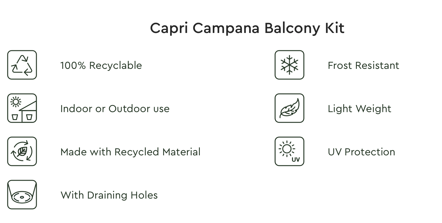 Artevasi Capri CAMPANA hangbloempot Balcony 20 groen (dry green) incl. houder met haken