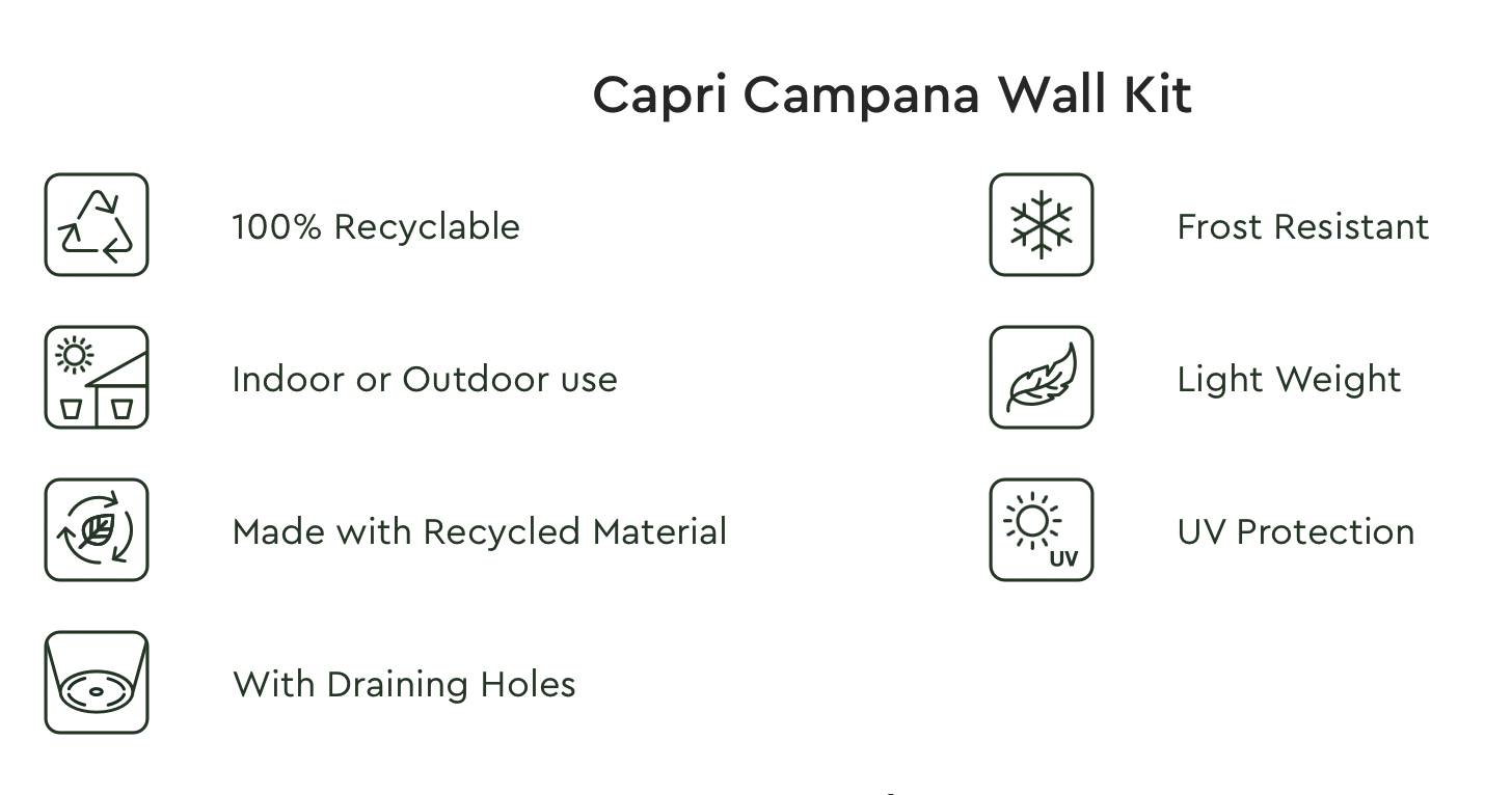 Artevasi Capri CAMPANA hangbloempot Wall 20 licht grijs inclusief wandhouder