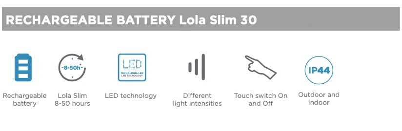 Buiten tafellamp Lola slim 30 Lima (lime groen) draadloos / oplaadbaar made by NewGarden