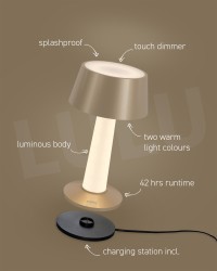 Sompex Lulu LED buiten tafellamp |oplaadbaar (accu) |  Dimbaar | champagne | waterdicht IP44