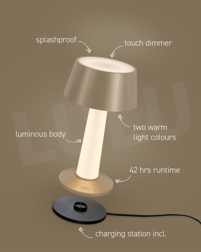 Sompex Lulu LED buiten tafellamp |oplaadbaar (accu) |  Dimbaar | champagne | waterdicht IP44