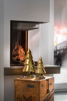 Sompex glazen gouden kerstboom H 34 cm met LED lampjes