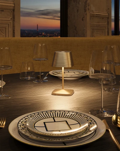 Villeroy & Boch Neapel RC LED buiten tafellamp | oplaadbaar (accu) | Aluminium | Dimbaar | geborsteld goud | waterdicht IP65 |