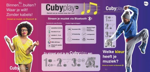 CubyPlay 20 verlichte kubus LED multicolor, wireless en incl. Bluetooth speaker. 20 x 20 cm