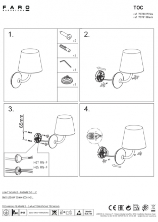 Faro TOC wandlamp buiten zwart 28,2 cm