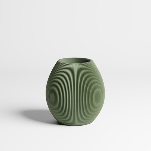 Deniss Maass Bloemenvaas Rond – M (14 × 14 cm) kunststof olijf groen