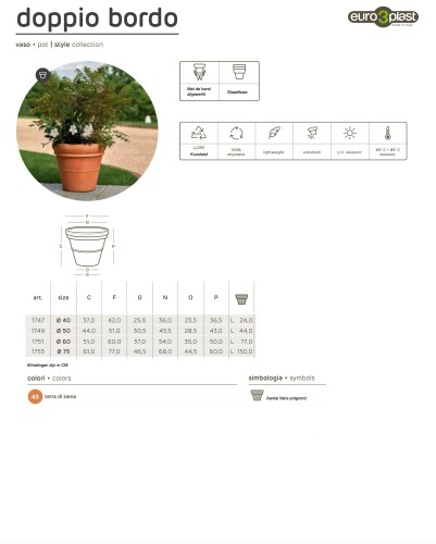 Buitenbloempot Euro3Plast Doppio Bordo Ø51-H44cm terra kunststof