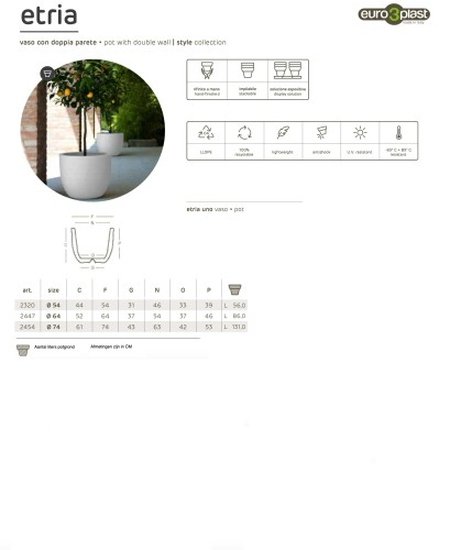 Buiten Bloempot XXL rond 54h44 cm Etria zwart (pearl black) Made by  Euro3Plast