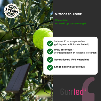 Guirled Lichtsnoer voor buiten met 32 x LED bollen SOLAR+BATT (9 meter) kleur myrtille