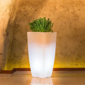 Monacis verlichte bloempot 33x33xH70 cm Stilo Square Bright Wit licht