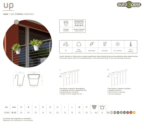 Buiten balkonbloempot UP 25x18xH23 cm Lime groen Euro3Plast